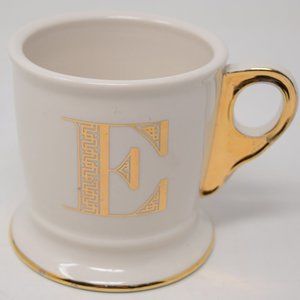 Anthropologie Mug E Initial Gold Trim Shaving Cup Monogram Typeface Boho 14 oz